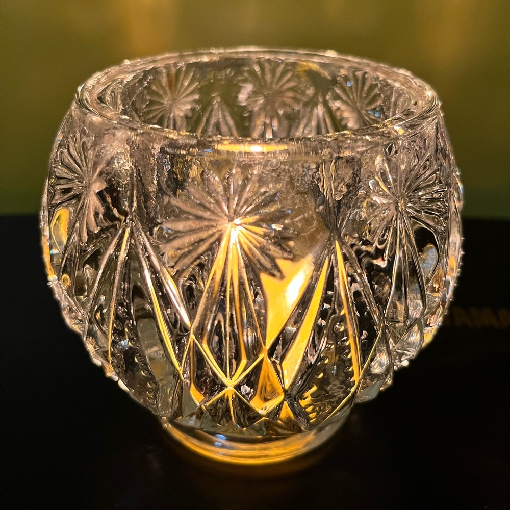 Vintage Avon Starburst Diamond-Cut Heavy Clear Crystal Candle Holder/Candy Dish